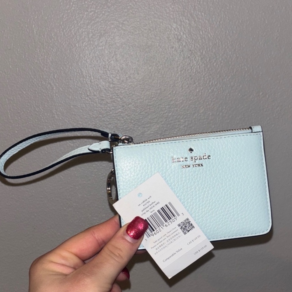Kate Spade Light Blue Wristlet pebbled leather NWT - Picture 3 of 8
